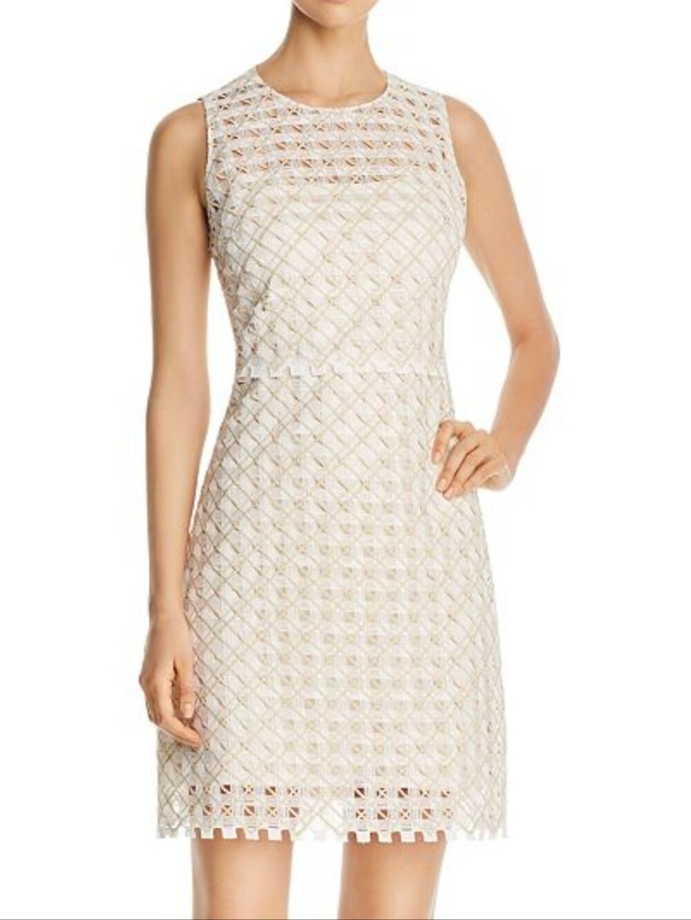 Tahari Rosaleen Gold & White Lace Mini Dress Size 4 Bridal Bachelorette Party
